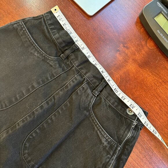 FOREVER 21 Black Denim A Line Jean Mini Skirt Cargo Pockets - size 27 - Picture 6 of 7